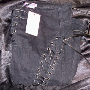 Edikted Black Lace-Up Flare Jeans